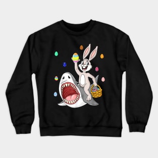 Easter Bunny Riding Shark Funny Eggs Basket Boys Girls Kids Crewneck Sweatshirt